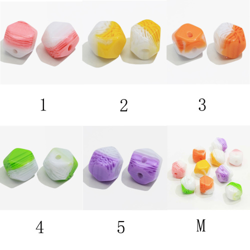 Colorful Cute Striped Cube Gengon Resin Cabochon With Hole 100pcs/bag  For DIY Toy Decor Beads Kids Necklace Spacer