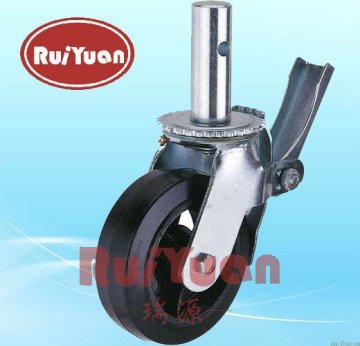 Scaffolding caster with 6in 8in Black Rubber Mold-on Steel Wheel