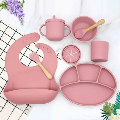 Modern Silicone Baby Tableware Set with Suction Feature for Supplementary Food