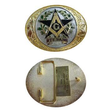 Masonic belt buckle, zinc-alloy, die-cast, two-tone plated, color paste filled, OEM orders accepted