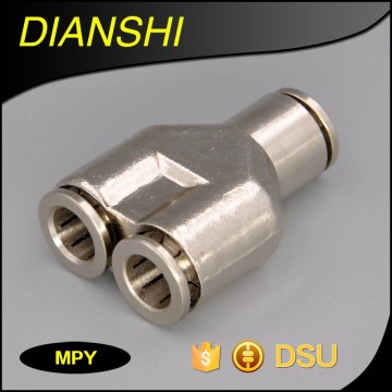 MPY Y type 3 way equal metal pneumatic brass pipe fittiing metal push in fitting