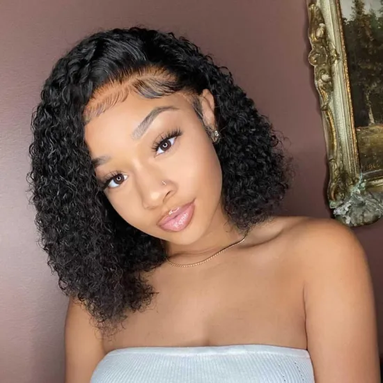 Natural Brazilian Hair Curly 100% Natural Bob Pixie Cut Full Lace Frontal For Black Women Hd Lace Front Human Hair Wigs