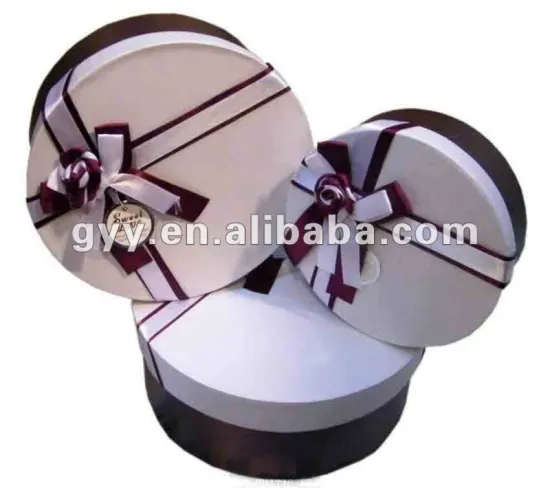 Various size lid and base round box with ribbon for cake packaging