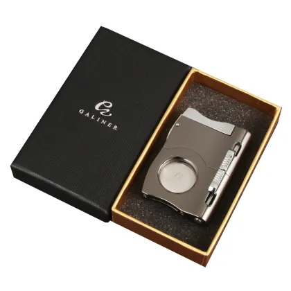 GALINER Metal Cigar Cutter Sharp 2 Size Cigar Punch Stainless Steel Cigar Cutter Puncher Two-In-One Box