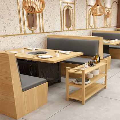 Wood and leather dining room sofa