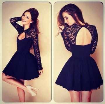 Sexy Lace Backless Short Party Dresses Long Sleeve Evening Gown Black Cheap Homecoming Dresses