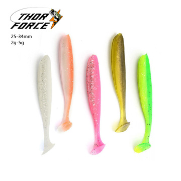 Wholesale 5 Colors Soft Plastic Fishing Lures T Tail Wobblers with Paddle Tail Swimbait Worm Jigging Lure 50/65/70mm