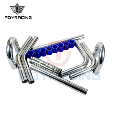 2.25-inch 57mm Turbo Intercooler Pipe Set with Chrome Aluminum Piping, T-Clamp, and Blue Silicone Hoses
