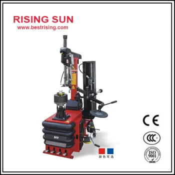 Tilt back tire changer equipment with helper