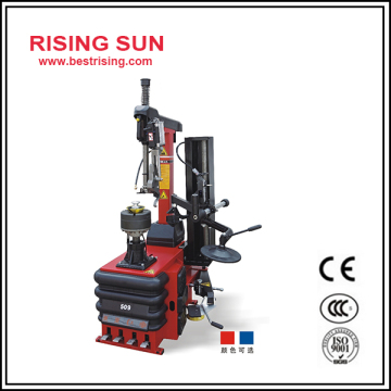 Tilt back tire changer equipment with helper