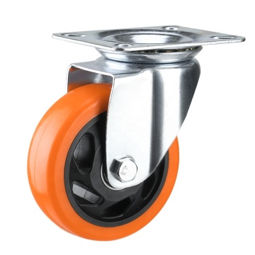 4 Inch Medium Duty Orange PVC Industrial Rubber Caster with Double Ball Bearings, Trolley, Trailer, Mute Universal Brake Wheel