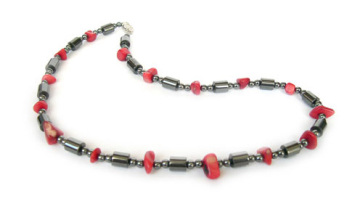 Red Coral Hematite Gemstone Necklace