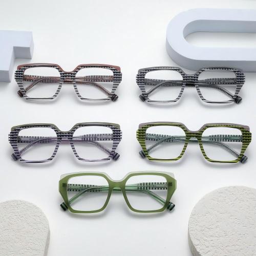 Bold Square Striped Laminate Acetate Optical Frames