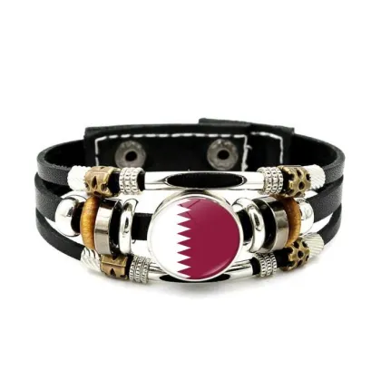 Costa Rica Flags Bangle Bracelet with Leather Chain Wristband