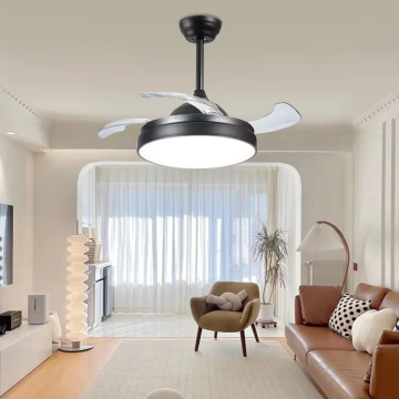 Custom New Products: Four-Blade Ceiling Fan with Retractable Acrylic Chandelier and Remote Control
