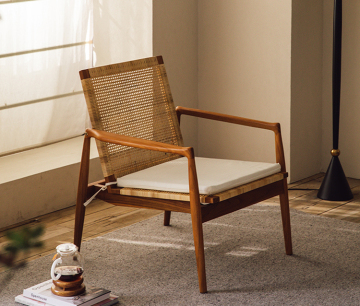 Wabi-Sabi Style Imported Solid Wood Leisure Chair with Rattan Armrest and Backrest