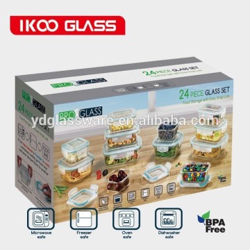 2015 hot selling 24 pcs borosilicate glass storage container set with cover