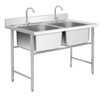 Industrial Stainless Steel Double Bowl Sink with Under Shelf - Restaurant Kitchen Sink Table Factory China