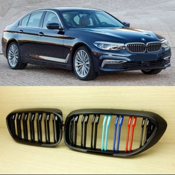 Drei Farbdoppelliniengloss schwarzer Kühlergrill für BMW G30 G38 M5 2018-2021