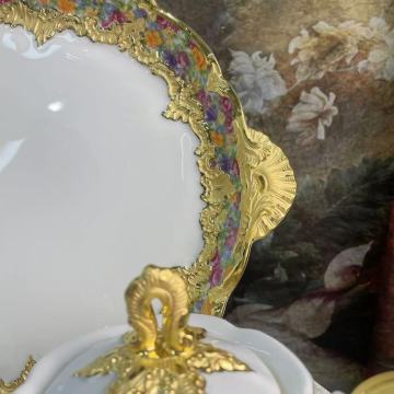 Luxury Floral Embossed Porcelain Set with Gold Trim