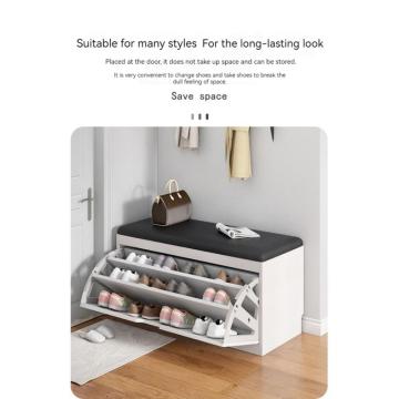 Light Luxury Shoe Cabinet With Seat Flip Door Shoe Bench Cabinet Household Entrance PU Leather Shoe Changing Stoolspot Bedroom L