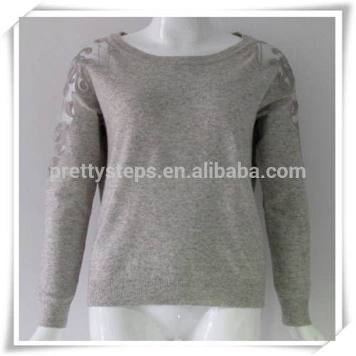 PRETTY STEPS 2015 new arrival fashion long lace sleeve tight fitting women's turtleneck sweater tight grey