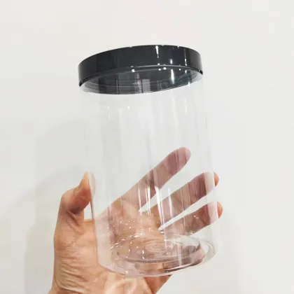 Wholesale Clear Wide Mouth Plastic PET Round Jars with Cap - 1L