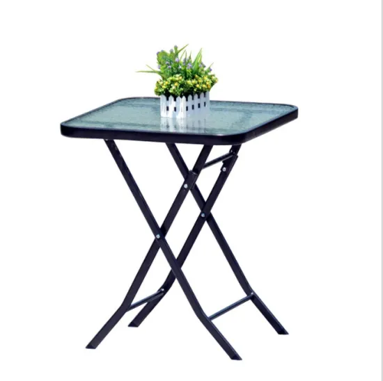 Folding Glass Dining Table Set for 4 with Metal Legs - Outdoor Use