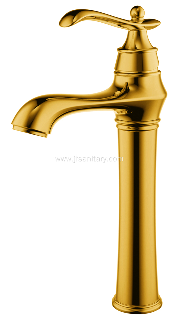 Gold Brass Single Lever Lavatory Faucet Tall