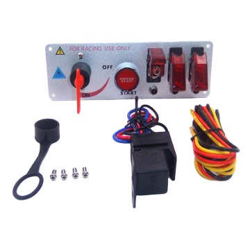12V Flip-up Ignition Switch Panel - 5-in-1 Car Engine Start Push Button LED Toggle for Racing Sports
