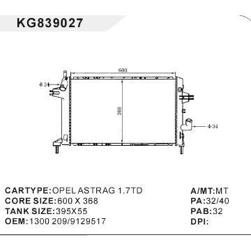 auto radiator car:OPEL ASTRAG 1.7TD OEM:1300 209/9129517