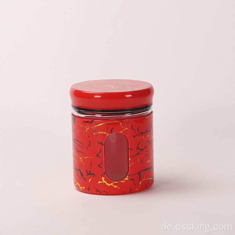 Gewürzgläser und Rack Set 9-teilig Gewürze Salz Salzglas Kunststoff Deckel rotes Druck rundes Glas Salz &amp; Pfeffergläser