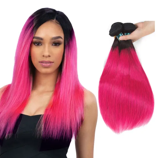 Wholesale Price 10A Peruvian Virgin Human Hair 1b/pink Ombre Color Hair 3 Bundles with Lace Closure Remy Straight Hair Extension