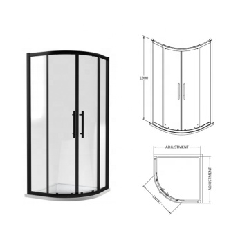 PTB 8mm Quarter-circle Modern Classic Tempered Glass Bath Door with Matt Black Frame