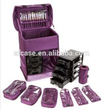 PROFESSIONAL NYLON COSMETIC CASE WITH TROLLEY AND HANDLE