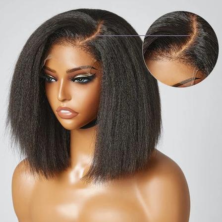 8 inch 13x4 Lace Front Kinky Straight Bob Wig
