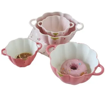 Cute Ceramic Double Ears Strawberry Petal Bowl