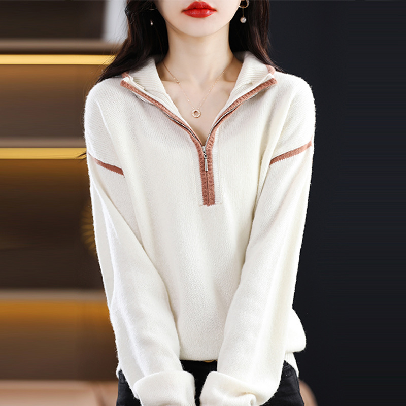 Turtleneck pullover zipper sweater woman