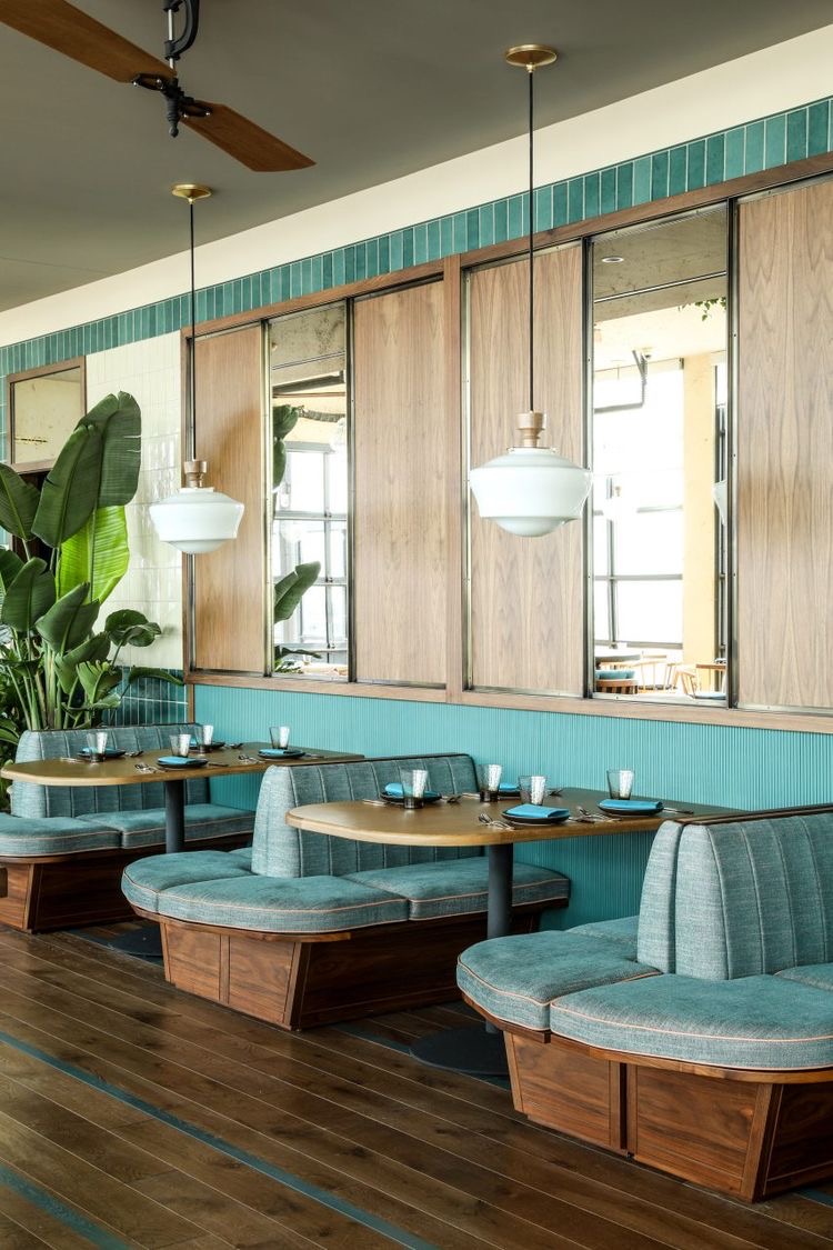 Customize wooden restaurant green leather booth seating with table sets for cafe restaurant