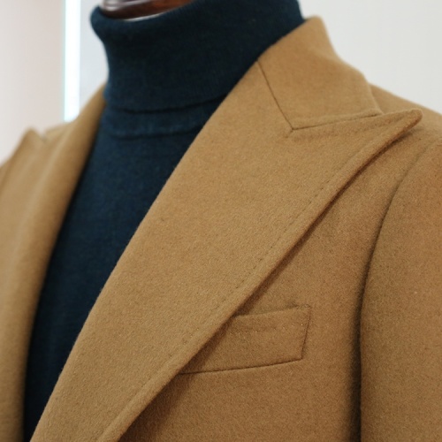 Brown Wool Long Overcoat with Shawl Lapel