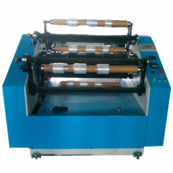 Semi-automatic plastic film rewinding and slitter machine