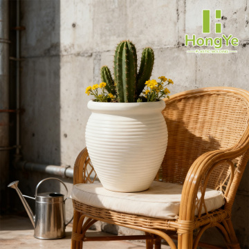 Elegant White Striped Basin for Plants
