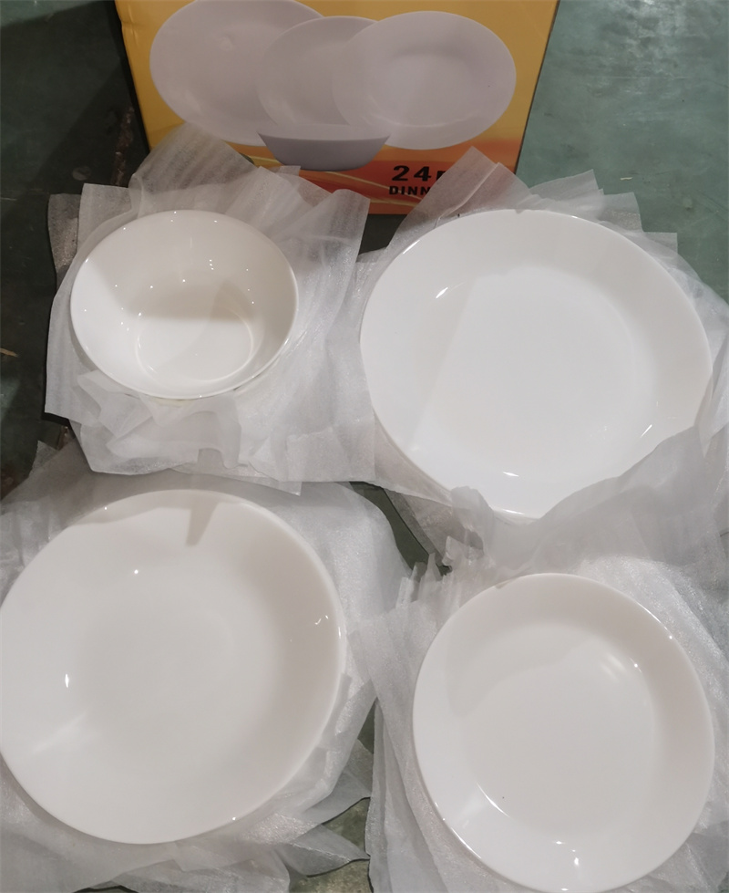 White Opal Glass Tableware Dinner Set 24 PCS