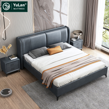 Luxury Modern Solid Wood Frame Leather King Size Bed