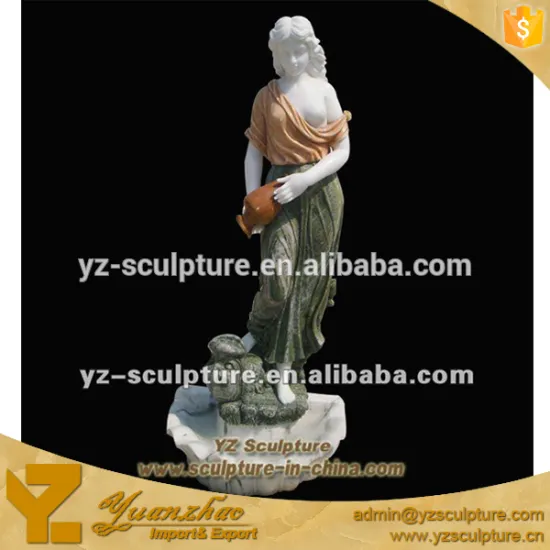 large outdoor hand carved stone fountain with beautiful lady