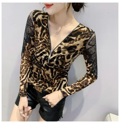 Mesh long-sleeved dressy top t-shirt