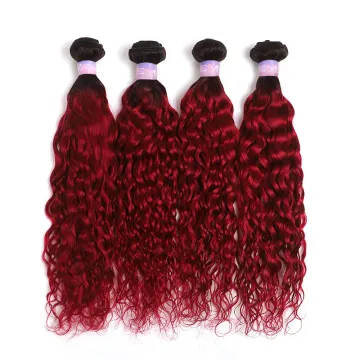 KEMY HAIR 100%  Remy Brazilian Virgin Human Hair Bundles red burg colored Brazilian water wave curly human hair extension