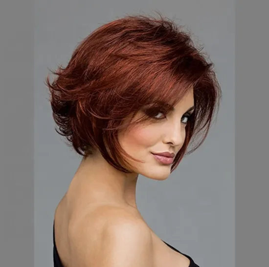 Wholesale women synthetic wigs short natural wave hair dark brown color wigs for Mature women