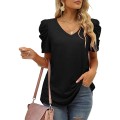 V-Neck Short Sleeve Cotton Top tshirt knitted