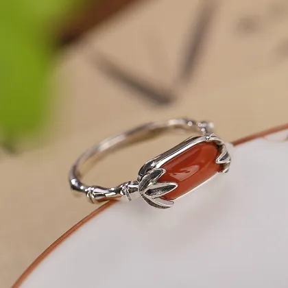 South Red Agate Bamboo Leaf Bracelet Ring